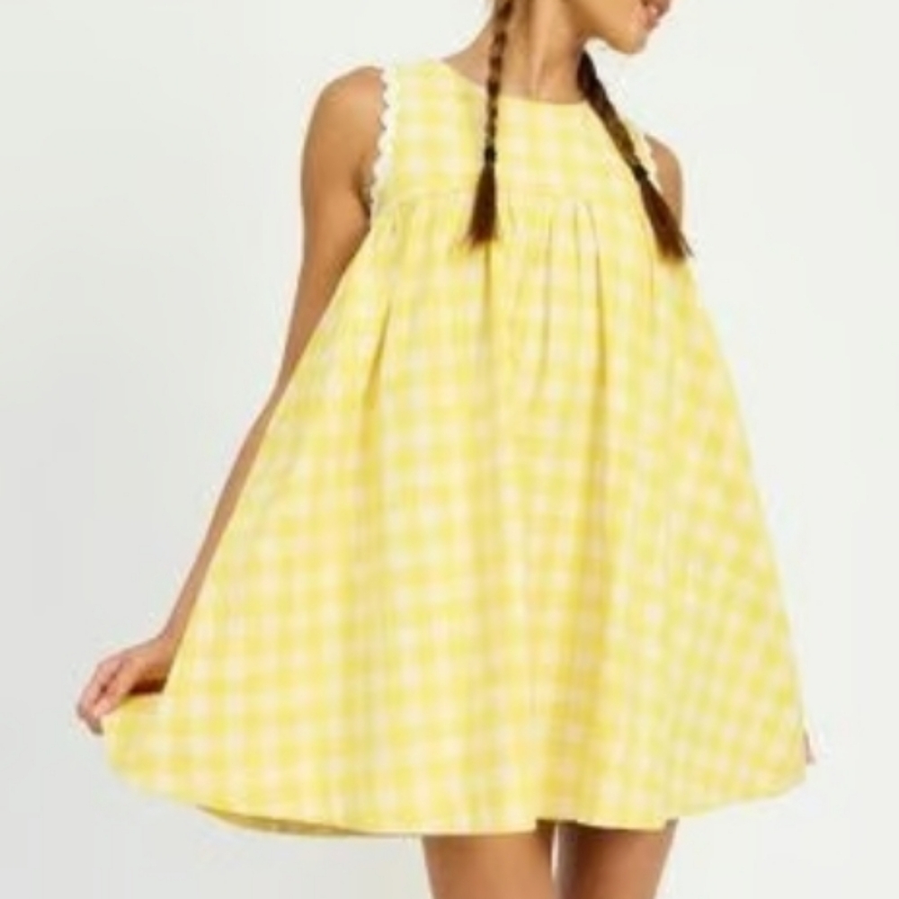 Jacquie the Label SAMMY YELLOW Gingham CHECK Babydoll DRESS Brunch Summer size S